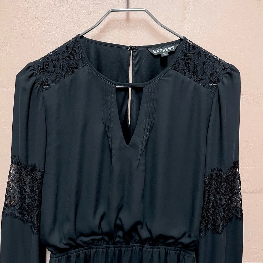 Express Black Lace Detail Long Sleeved Dress *NWT* - Picture 4 of 11
